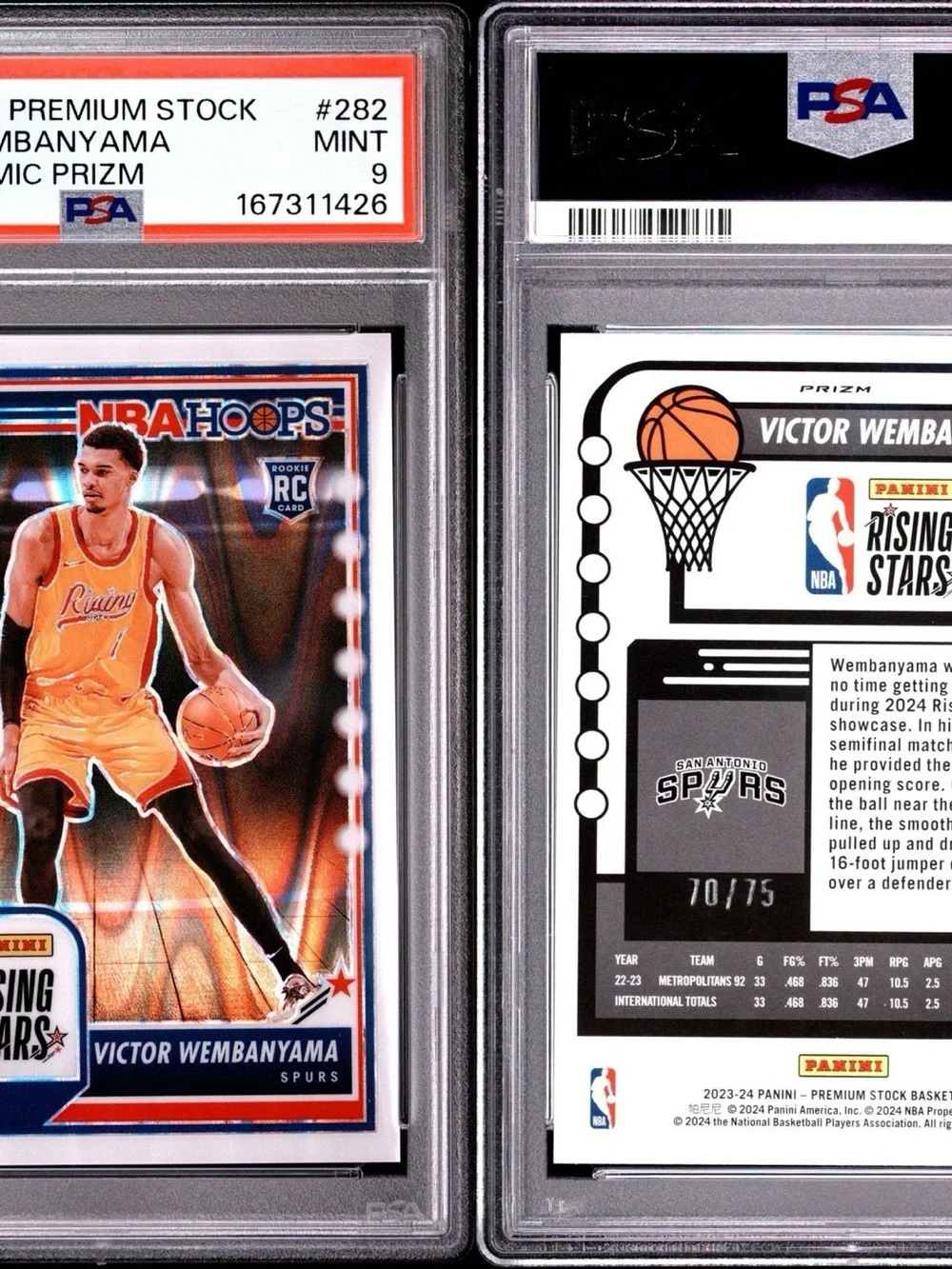 Panini NBA Hoops Victor Wembanyama Rookie Card - White Seismic Prizm /75 PSA 9